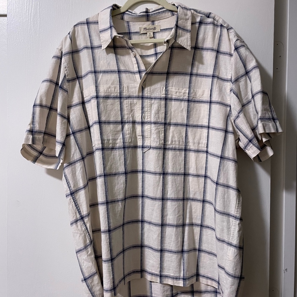 Madewell Men's Checkered Shirt in Navy and White